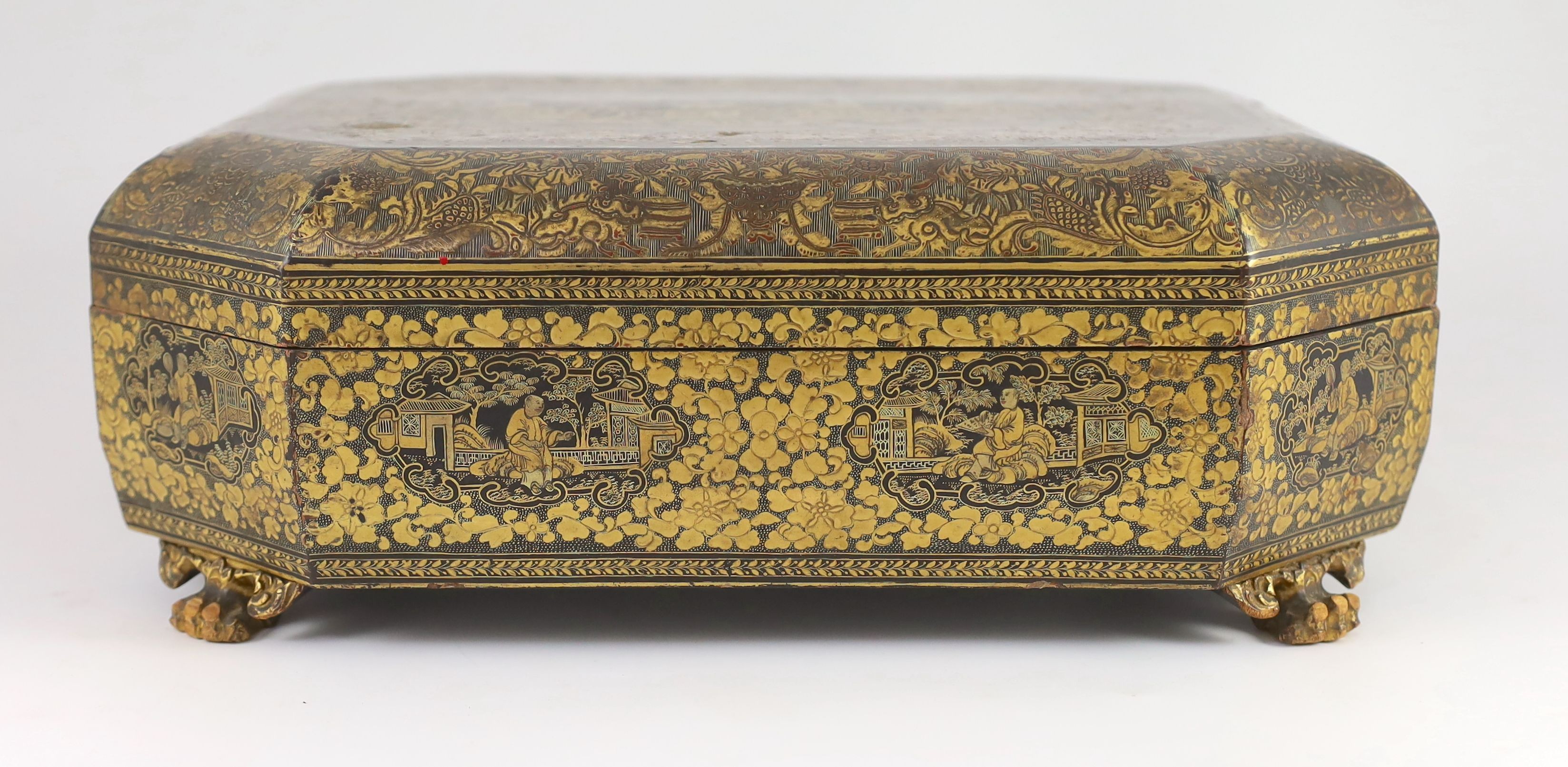 A Chinese gilt-decorated lacquer games box, mid 19th century, 37. 5 cm wide